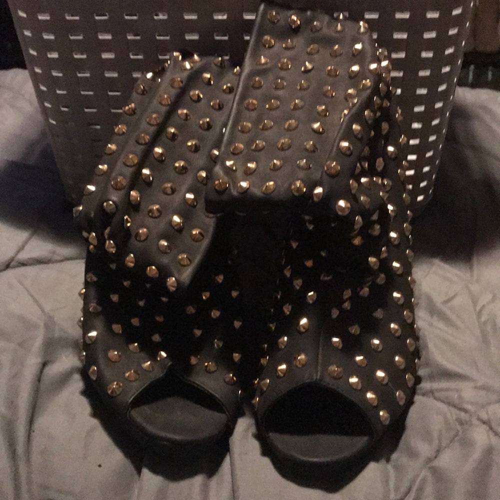 Torrid Black Stud Peep Toe Ankle Booties